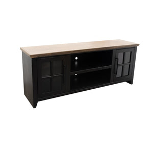 English Elm Ithaca 66 Inch Media Console Solid Wood Glass Door Tv Stand Coastal Farmhouse Style Black B108P427296