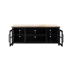 English Elm Ithaca 66 Inch Media Console Solid Wood Glass Door Tv Stand Coastal Farmhouse Style Black B108P427296