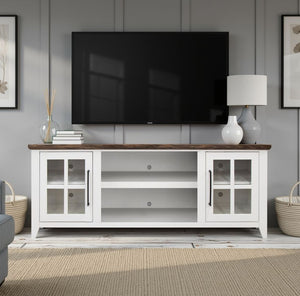 English Elm Ithaca 66 Inch Media Console Solid Wood Glass Door Tv Stand Coastal Farmhouse Style White B108P427297