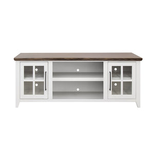 English Elm Ithaca 66 Inch Media Console Solid Wood Glass Door Tv Stand Coastal Farmhouse Style White B108P427297