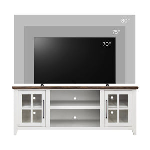English Elm Ithaca 66 Inch Media Console Solid Wood Glass Door Tv Stand Coastal Farmhouse Style White B108P427297