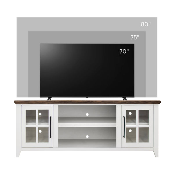 English Elm Ithaca 66 Inch Media Console Solid Wood Glass Door Tv Stand Coastal Farmhouse Style White B108P427297