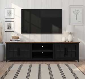 English Elm Ithaca 96 Inch Farmhouse Coastal Entertainment Console with Glass X-pane Doors Fully Assembled Black B108P427298