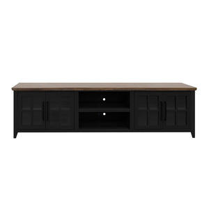 English Elm Ithaca 96 Inch Farmhouse Coastal Entertainment Console with Glass X-pane Doors Fully Assembled Black B108P427298