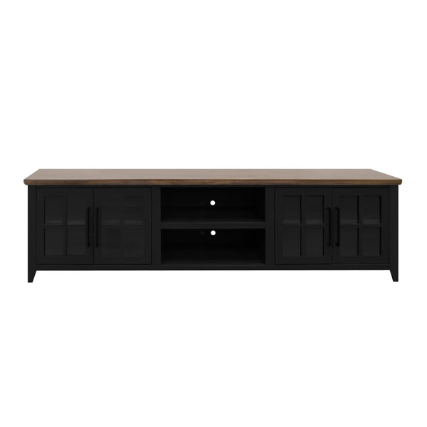 English Elm Ithaca 96 Inch Farmhouse Coastal Entertainment Console with Glass X-pane Doors Fully Assembled Black B108P427298