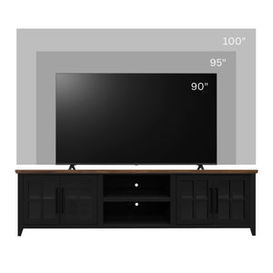 English Elm Ithaca 96 Inch Farmhouse Coastal Entertainment Console with Glass X-pane Doors Fully Assembled Black B108P427298