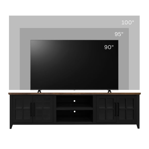 English Elm Ithaca 96 Inch Farmhouse Coastal Entertainment Console with Glass X-pane Doors Fully Assembled Black B108P427298