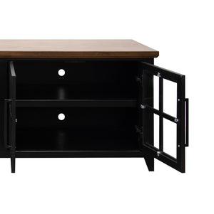 English Elm Ithaca 96 Inch Farmhouse Coastal Entertainment Console with Glass X-pane Doors Fully Assembled Black B108P427298