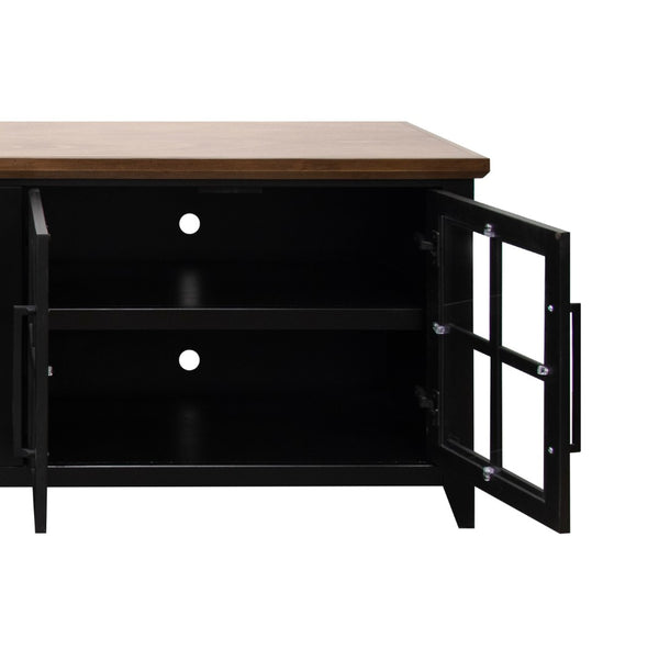 English Elm Ithaca 96 Inch Farmhouse Coastal Entertainment Console with Glass X-pane Doors Fully Assembled Black B108P427298