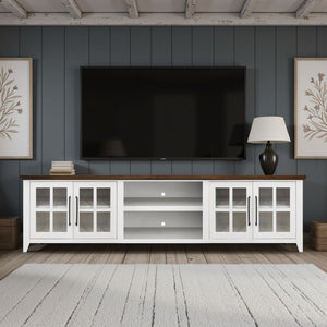 English Elm Ithaca 96 Inch Farmhouse Coastal Entertainment Console with Glass X-pane Doors Fully Assembled White B108P427299