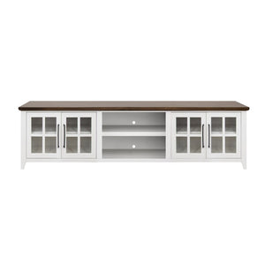 English Elm Ithaca 96 Inch Farmhouse Coastal Entertainment Console with Glass X-pane Doors Fully Assembled White B108P427299