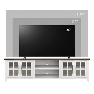 English Elm Ithaca 96 Inch Farmhouse Coastal Entertainment Console with Glass X-pane Doors Fully Assembled White B108P427299