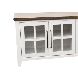 English Elm Ithaca 96 Inch Farmhouse Coastal Entertainment Console with Glass X-pane Doors Fully Assembled White B108P427299
