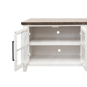 English Elm Ithaca 96 Inch Farmhouse Coastal Entertainment Console with Glass X-pane Doors Fully Assembled White B108P427299