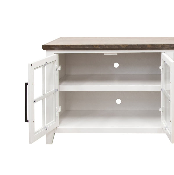English Elm Ithaca 96 Inch Farmhouse Coastal Entertainment Console with Glass X-pane Doors Fully Assembled White B108P427299