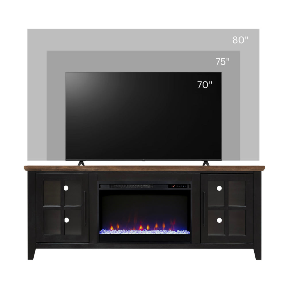 English Elm Ithaca Coastal Farmhouse Fireplace Tv Stand with Knotty Alder Top for Living Rooms Black B108P427300