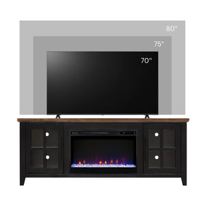 English Elm Ithaca Coastal Farmhouse Fireplace Tv Stand with Knotty Alder Top for Living Rooms Black B108P427300