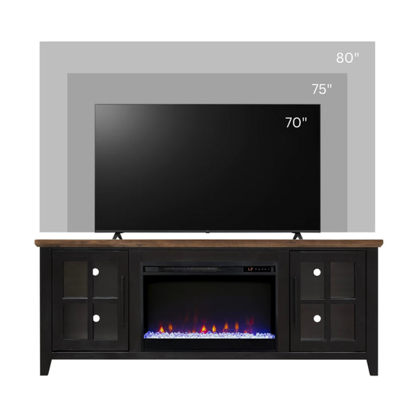 English Elm Ithaca Coastal Farmhouse Fireplace Tv Stand with Knotty Alder Top for Living Rooms Black B108P427300