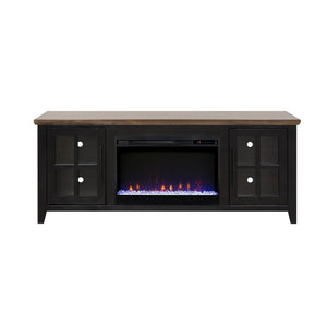 English Elm Ithaca Coastal Farmhouse Fireplace Tv Stand with Knotty Alder Top for Living Rooms Black B108P427300