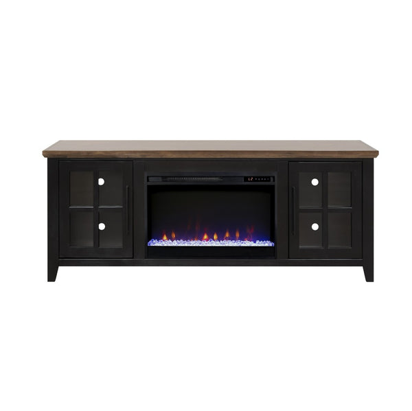 English Elm Ithaca Coastal Farmhouse Fireplace Tv Stand with Knotty Alder Top for Living Rooms Black B108P427300