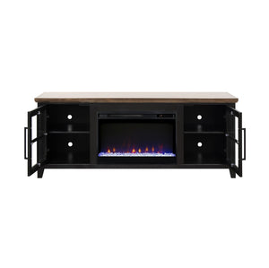 English Elm Ithaca Coastal Farmhouse Fireplace Tv Stand with Knotty Alder Top for Living Rooms Black B108P427300