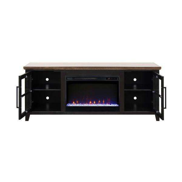 English Elm Ithaca Coastal Farmhouse Fireplace Tv Stand with Knotty Alder Top for Living Rooms Black B108P427300