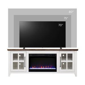 English Elm Ithaca Coastal Farmhouse Fireplace Tv Stand with Knotty Alder Top for Living Rooms White B108P427301