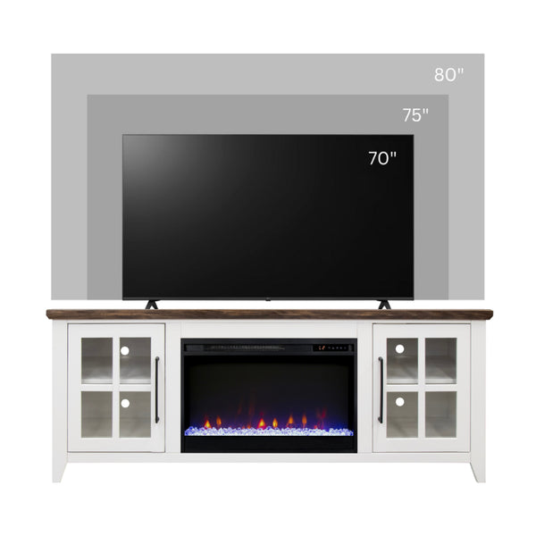 English Elm Ithaca Coastal Farmhouse Fireplace Tv Stand with Knotty Alder Top for Living Rooms White B108P427301