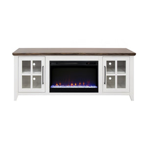 English Elm Ithaca Coastal Farmhouse Fireplace Tv Stand with Knotty Alder Top for Living Rooms White B108P427301