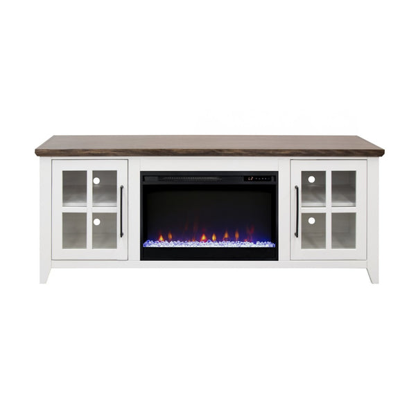 English Elm Ithaca Coastal Farmhouse Fireplace Tv Stand with Knotty Alder Top for Living Rooms White B108P427301