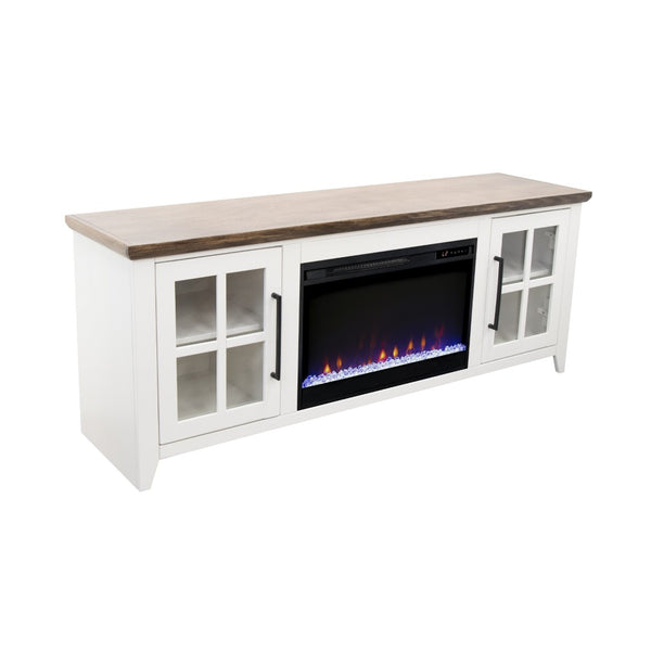 English Elm Ithaca Coastal Farmhouse Fireplace Tv Stand with Knotty Alder Top for Living Rooms White B108P427301