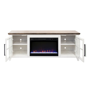 English Elm Ithaca Coastal Farmhouse Fireplace Tv Stand with Knotty Alder Top for Living Rooms White B108P427301