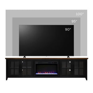 English Elm Ithaca 96 Inch Farmhouse Electric Fireplace Tv Stand with Glass Door Storage Black B108P427302