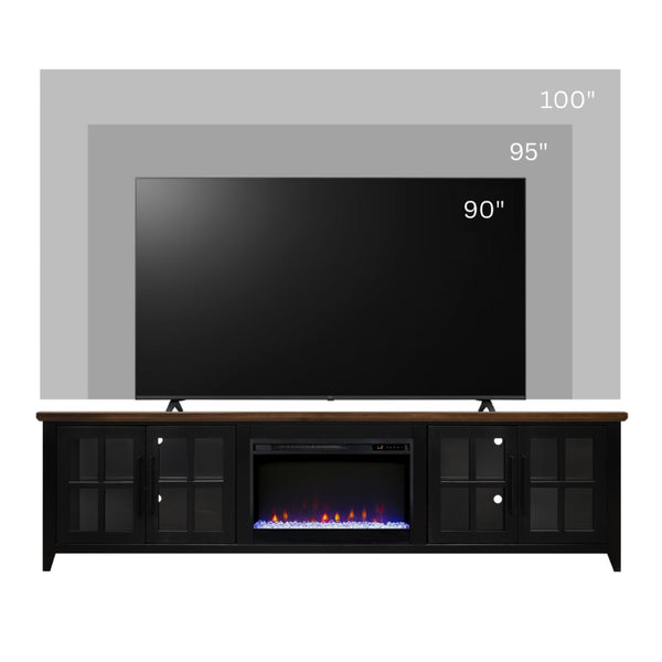English Elm Ithaca 96 Inch Farmhouse Electric Fireplace Tv Stand with Glass Door Storage Black B108P427302