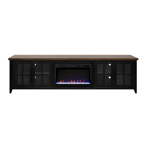 English Elm Ithaca 96 Inch Farmhouse Electric Fireplace Tv Stand with Glass Door Storage Black B108P427302