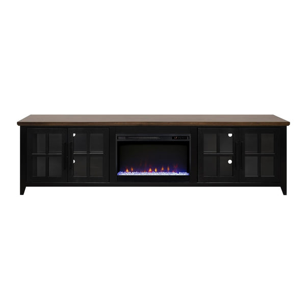 English Elm Ithaca 96 Inch Farmhouse Electric Fireplace Tv Stand with Glass Door Storage Black B108P427302
