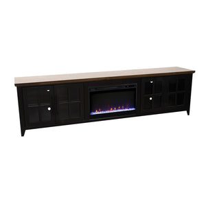 English Elm Ithaca 96 Inch Farmhouse Electric Fireplace Tv Stand with Glass Door Storage Black B108P427302