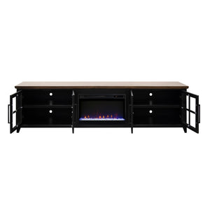 English Elm Ithaca 96 Inch Farmhouse Electric Fireplace Tv Stand with Glass Door Storage Black B108P427302