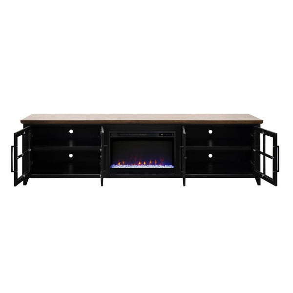 English Elm Ithaca 96 Inch Farmhouse Electric Fireplace Tv Stand with Glass Door Storage Black B108P427302