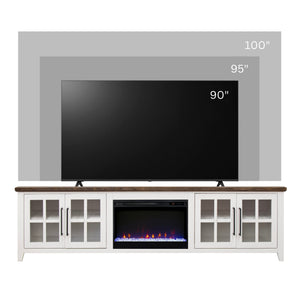 English Elm Ithaca 96 Inch Farmhouse Electric Fireplace Tv Stand with Glass Door Storage White B108P427303
