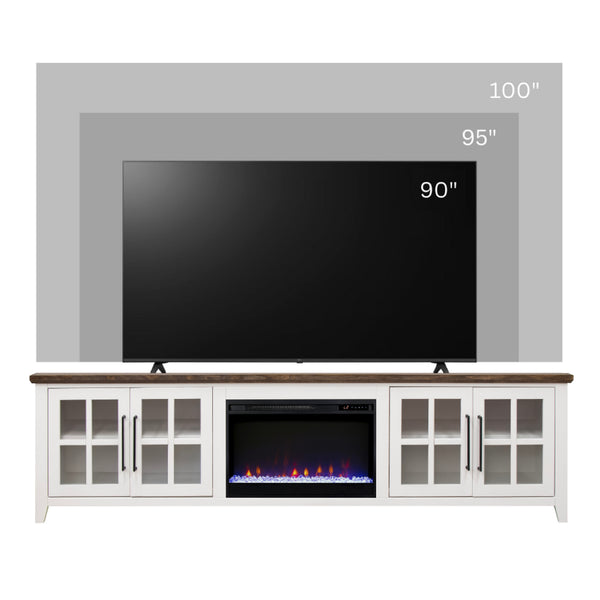 English Elm Ithaca 96 Inch Farmhouse Electric Fireplace Tv Stand with Glass Door Storage White B108P427303