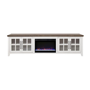 English Elm Ithaca 96 Inch Farmhouse Electric Fireplace Tv Stand with Glass Door Storage White B108P427303