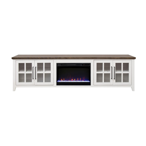 English Elm Ithaca 96 Inch Farmhouse Electric Fireplace Tv Stand with Glass Door Storage White B108P427303