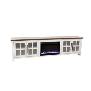 English Elm Ithaca 96 Inch Farmhouse Electric Fireplace Tv Stand with Glass Door Storage White B108P427303