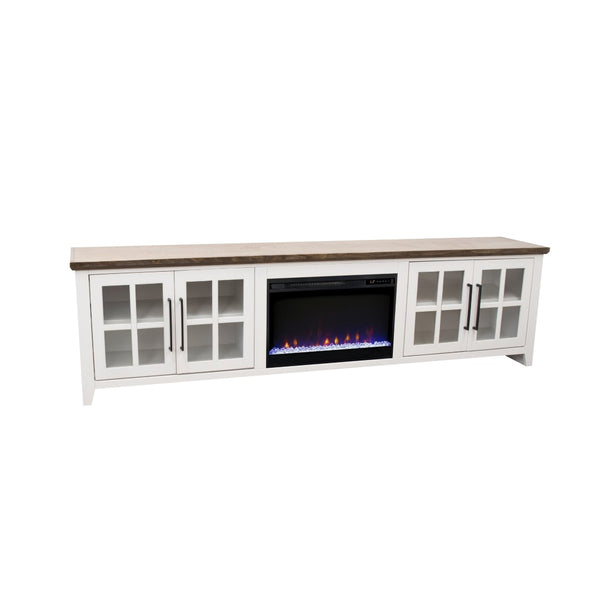 English Elm Ithaca 96 Inch Farmhouse Electric Fireplace Tv Stand with Glass Door Storage White B108P427303