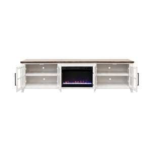 English Elm Ithaca 96 Inch Farmhouse Electric Fireplace Tv Stand with Glass Door Storage White B108P427303