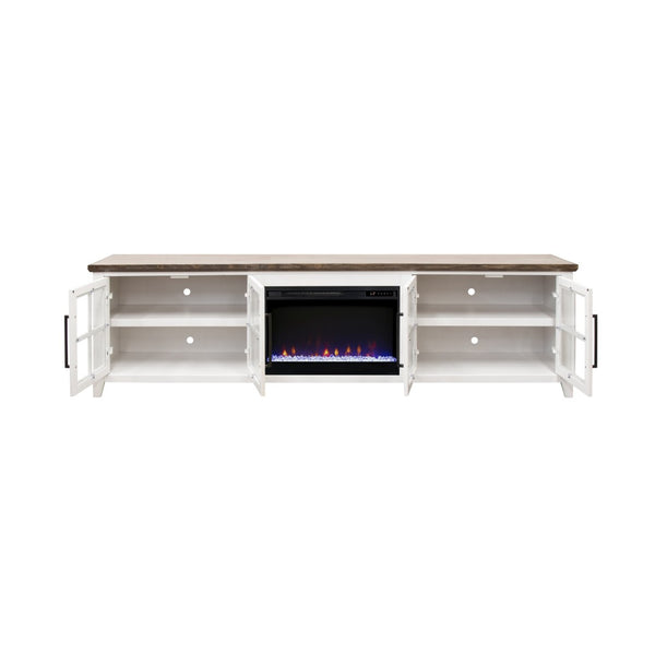 English Elm Ithaca 96 Inch Farmhouse Electric Fireplace Tv Stand with Glass Door Storage White B108P427303