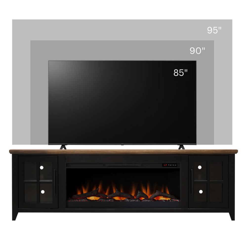 English Elm Ithaca 83 Inch Electric Fireplace Tv Stand Coastal Farmhouse Knotty Alder Console Black B108P427304