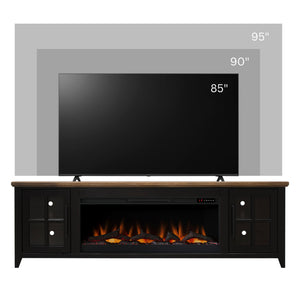 English Elm Ithaca 83 Inch Electric Fireplace Tv Stand Coastal Farmhouse Knotty Alder Console Black B108P427304