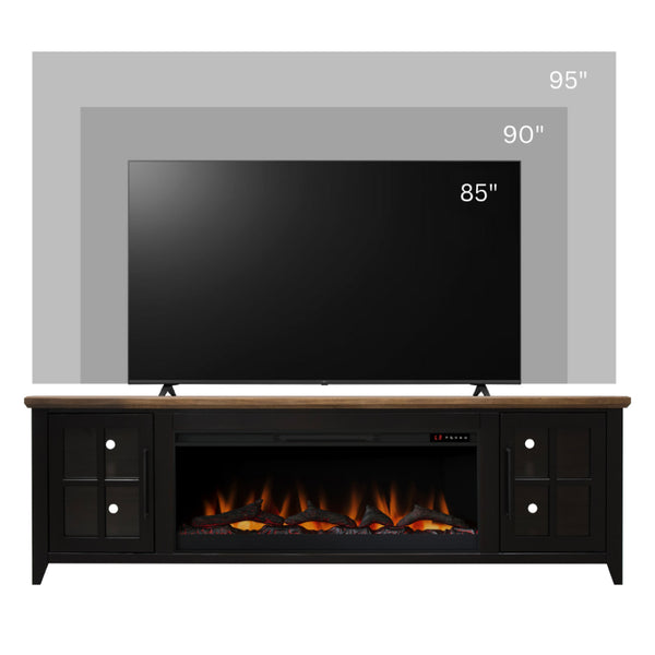 English Elm Ithaca 83 Inch Electric Fireplace Tv Stand Coastal Farmhouse Knotty Alder Console Black B108P427304